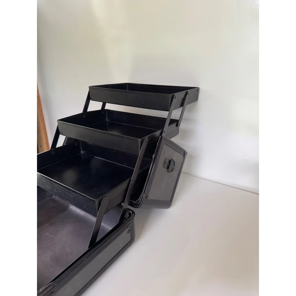 MAC Cosmetics Professional Makeup Train Case Organizer Black Grey Tiered Trays